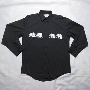 INFINITY FASHIONS mens WESTERN vintage ELEPHANTS long sleeve BLACK boho SIZE M